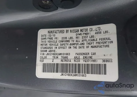 2010 Infiniti G37 Anniversary Edition from USA, damaged, VIN JN1CV6EK2AM101663